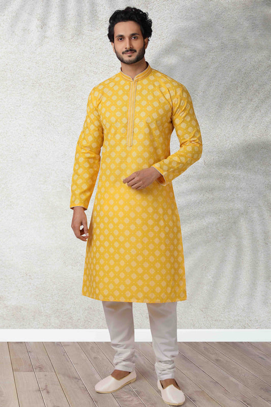 Yellow Colour Kurta Pajama In Cotton KP1210120