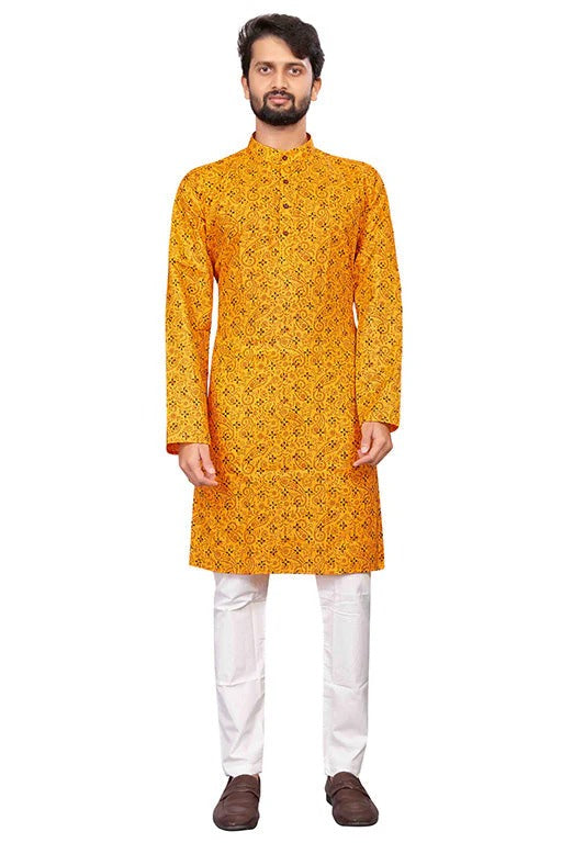 Yellow Colour Kurta Pajama In Cotton KP1210187