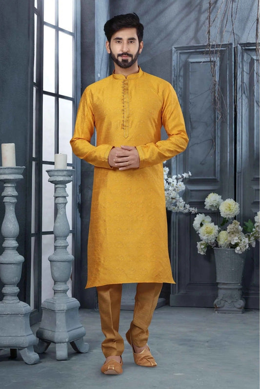 Yellow Colour Kurta Pajama In Jacquard Fabric KP1040130