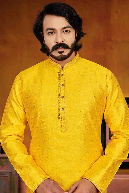Yellow Colour Kurta Pajama In Jacquard KP1210242 A