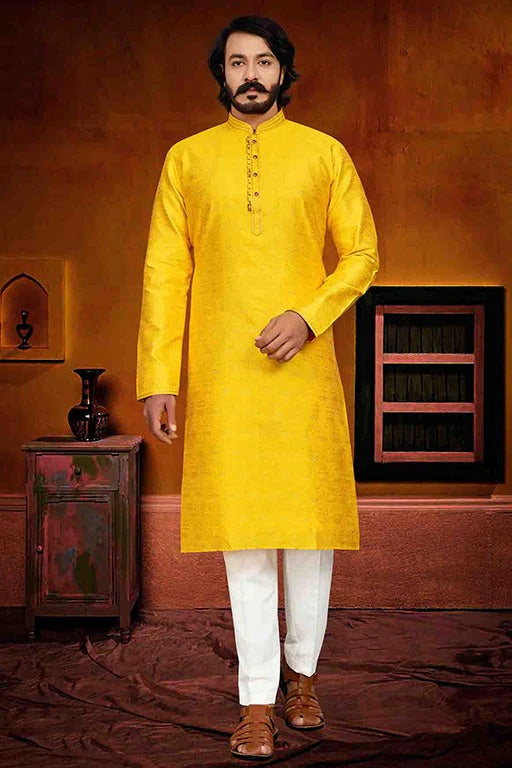 Yellow Colour Kurta Pajama In Jacquard KP1210242