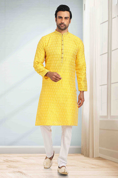 Yellow Colour Kurta Pajama In Jacquard KP1210264