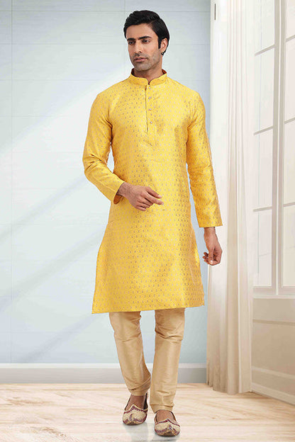 Yellow Colour Kurta Pajama In Jacquard KP1210276