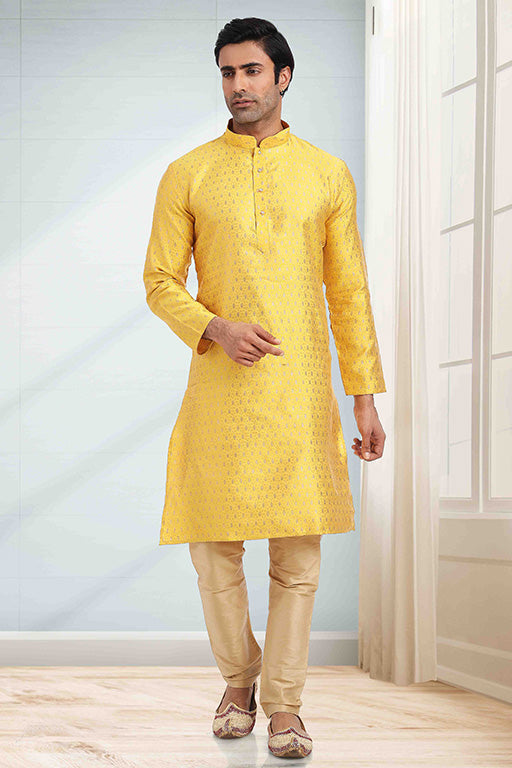 Yellow Colour Kurta Pajama In Jacquard KP1210276