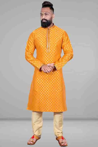 Yellow Colour Kurta Pajama In Jacquard Silk KP1210042
