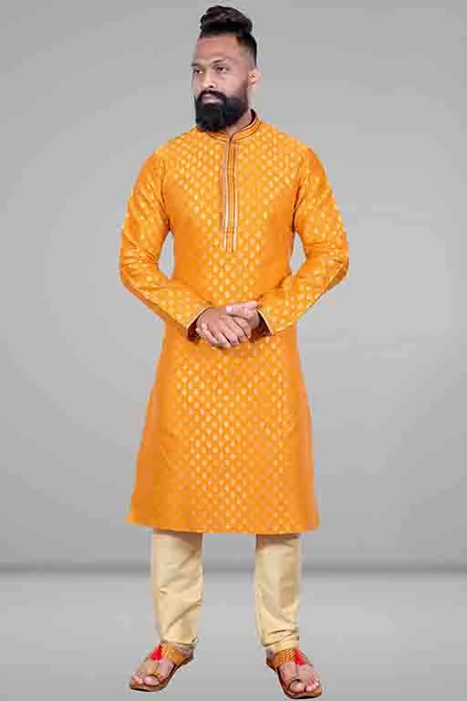 Yellow Colour Kurta Pajama In Jacquard Silk KP1210042