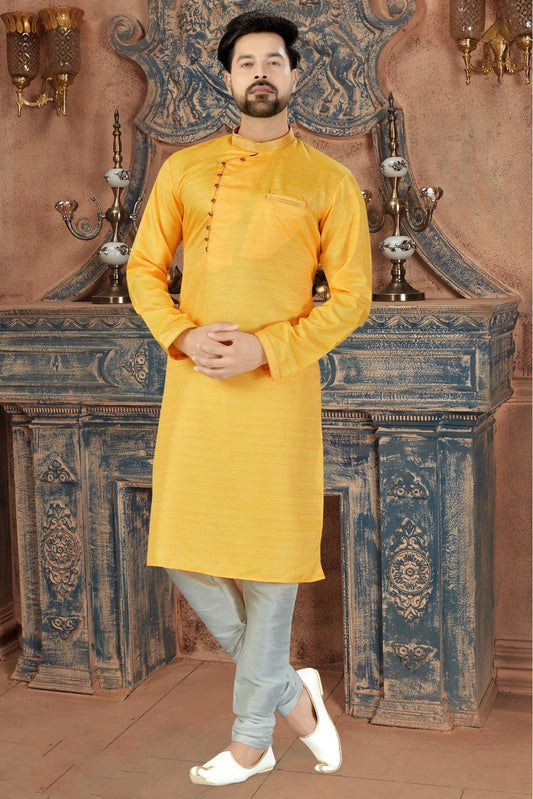 Yellow Colour Kurta Pajama In Silk Fabric KP1040081