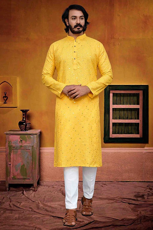 Yellow Colour Kurta Pajama In Silk KP1210230