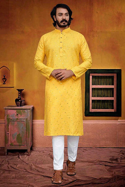 Yellow Colour Kurta Pajama In Silk KP1210230