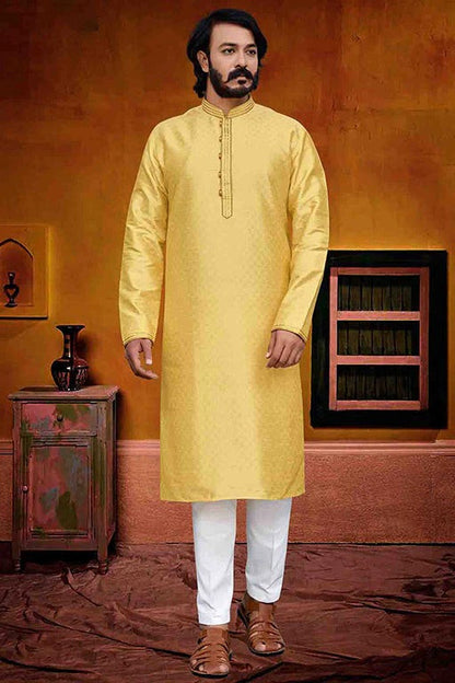 Yellow Colour Kurta Pajama In Silk KP1210240
