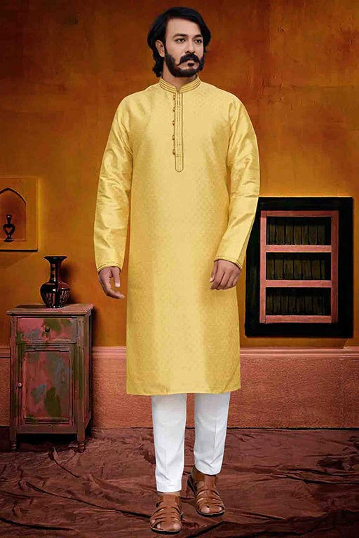 Yellow Colour Kurta Pajama In Silk KP1210240