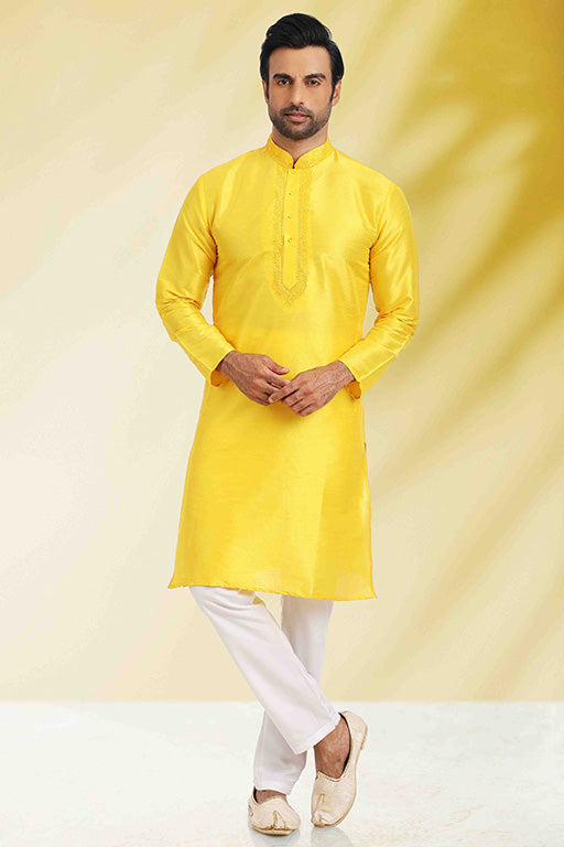 Yellow Colour Kurta Pajama In Silk KP1210248