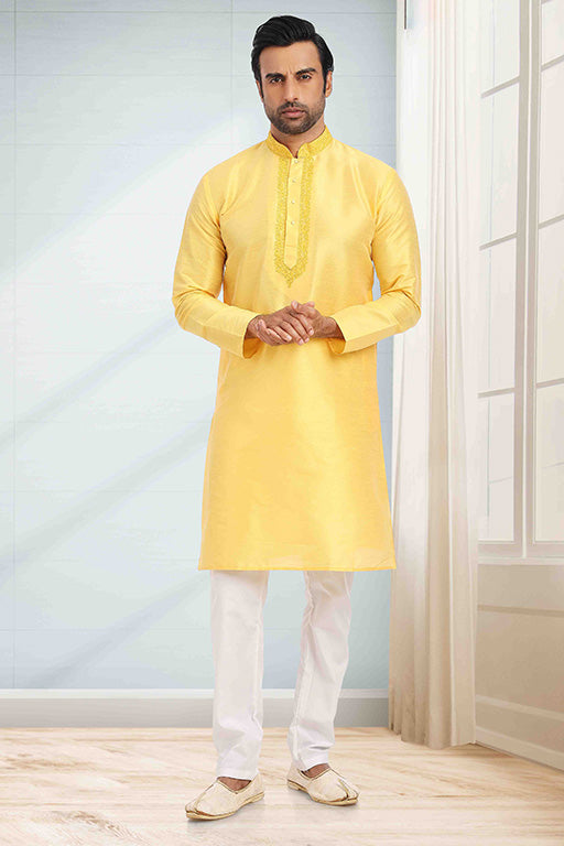 Yellow Colour Kurta Pajama In Silk KP1210252