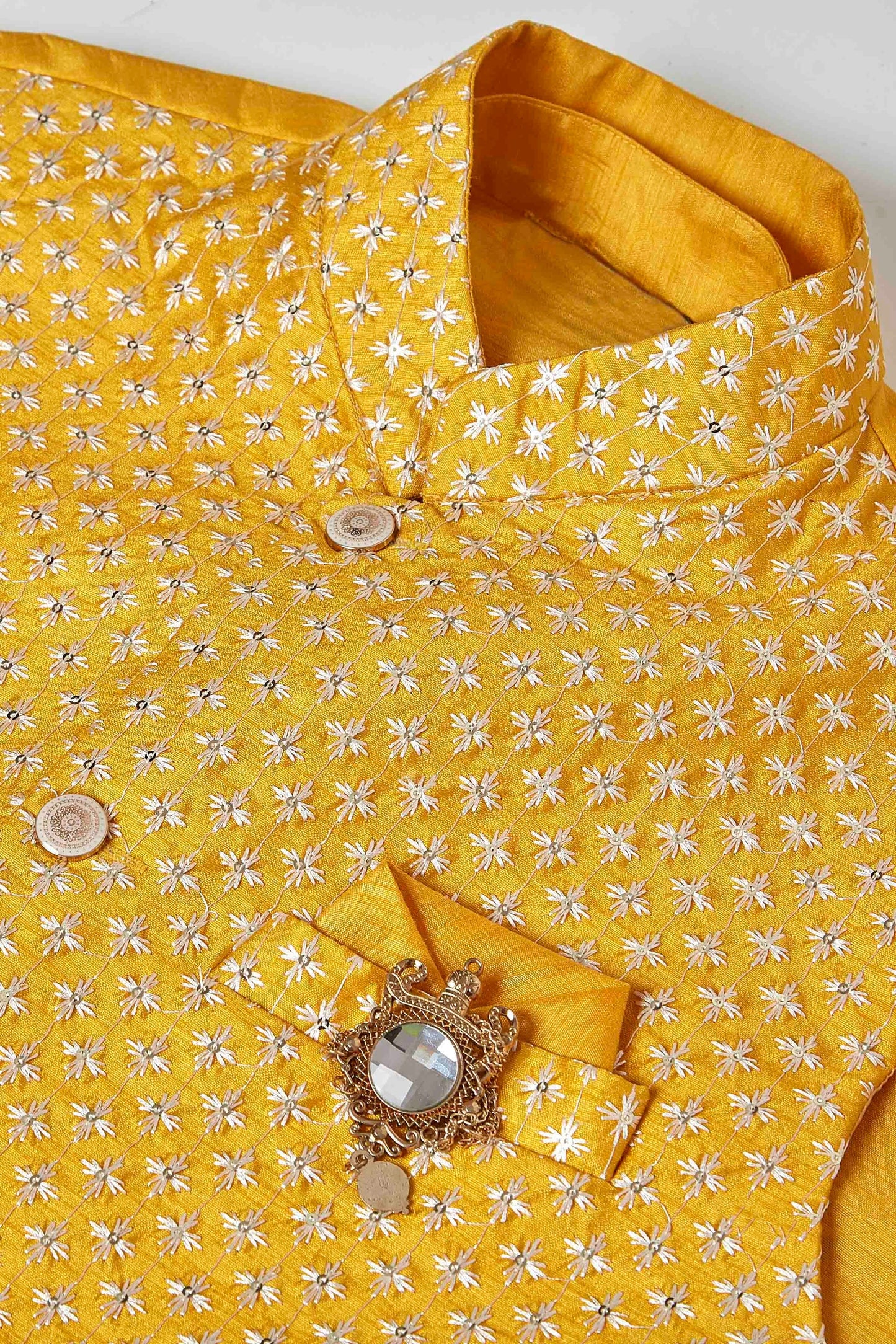 Yellow Colour Kurta Pajama With Jacket In Silk KP1210445 B