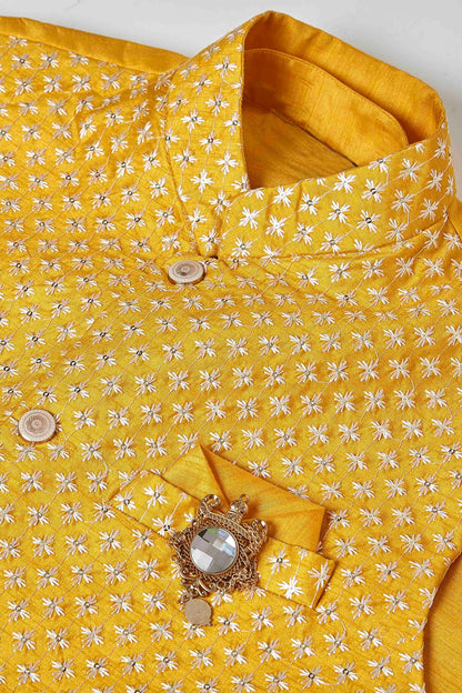 Yellow Colour Kurta Pajama With Jacket In Silk KP1210445 B
