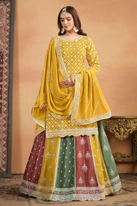 Yellow Colour Lehenga Suit Chinon Semi Stitched SM1050507