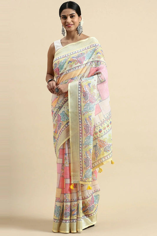 Yellow Colour Linen Saree SD1110335
