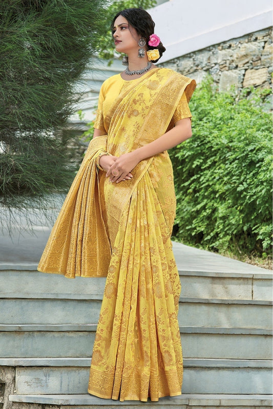 Yellow Colour Linen Woven Saree SD1100212