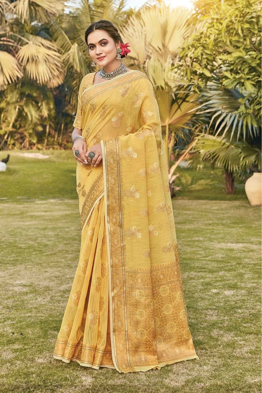 Yellow Colour Linen Woven Saree SD1100338