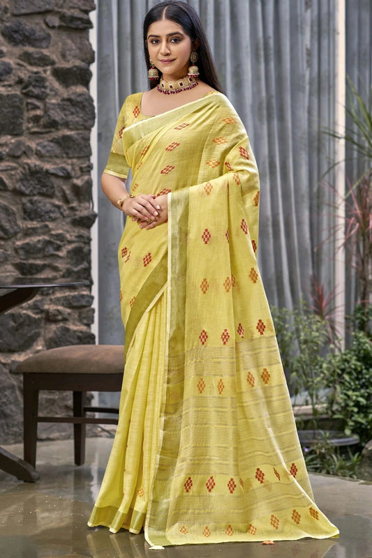 Yellow Colour Linen Woven Work Traditional Saree SD1103140