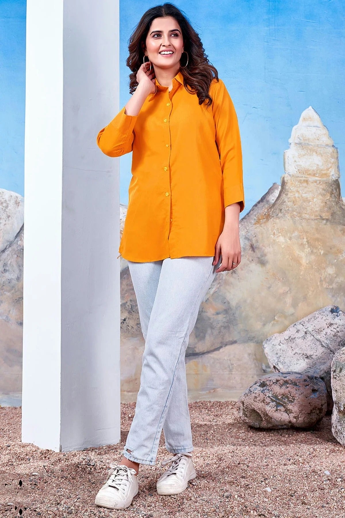 Yellow Colour Maaza Cotton Solid  Work Readymade Top TP1110736