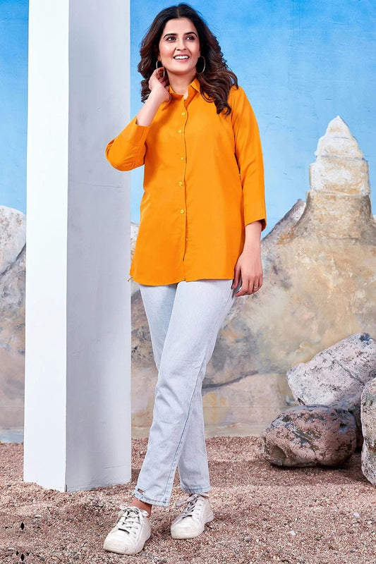 Yellow Colour Maaza Cotton Solid  Work Readymade Top TP1110736