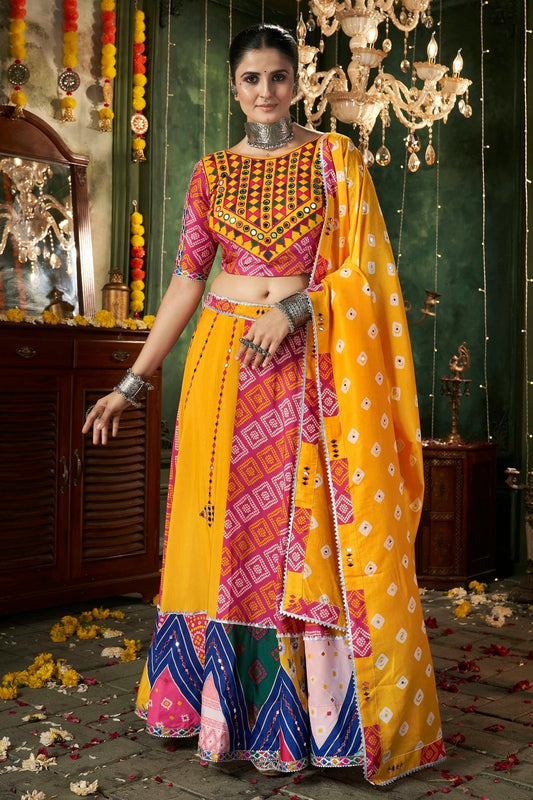 Yellow Colour Maslin Cotton Navratri Lehenga LC1150234