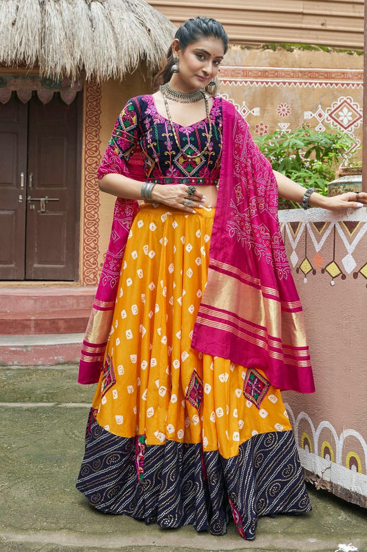 Yellow Colour Maslin Cotton Navratri Lehenga LC1150257