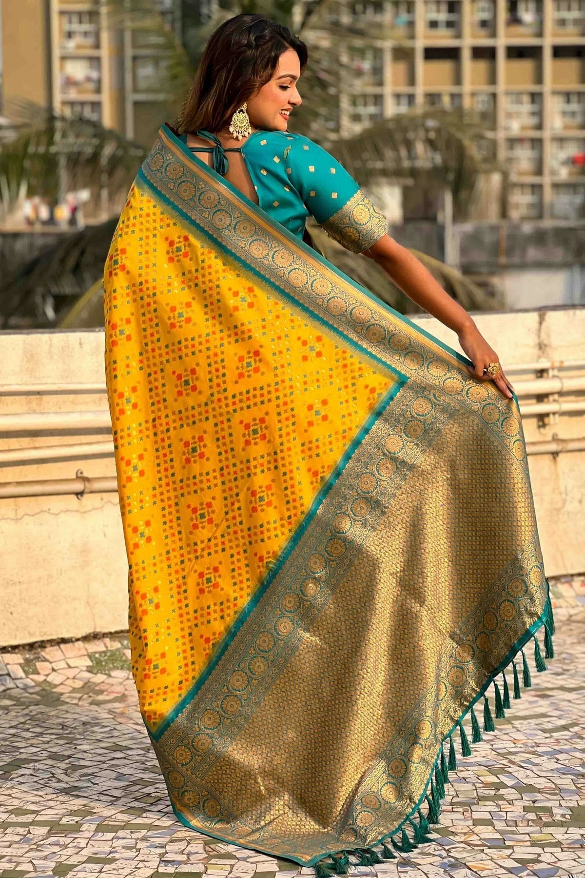 Yellow Colour Meenakari Work Patola Silk Traditional Sarees SD1113382 A