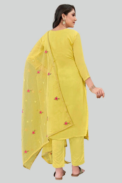 Yellow Colour Modal Silk Pant Style Suit SM1110644 A