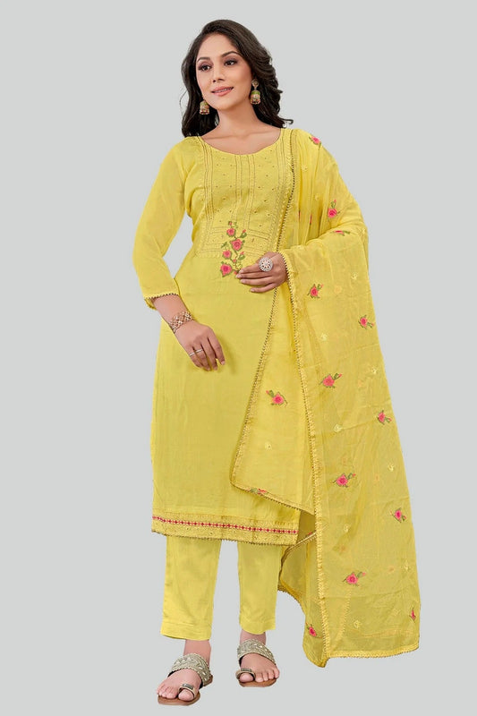 Yellow Colour Modal Silk Pant Style Suit SM1110644