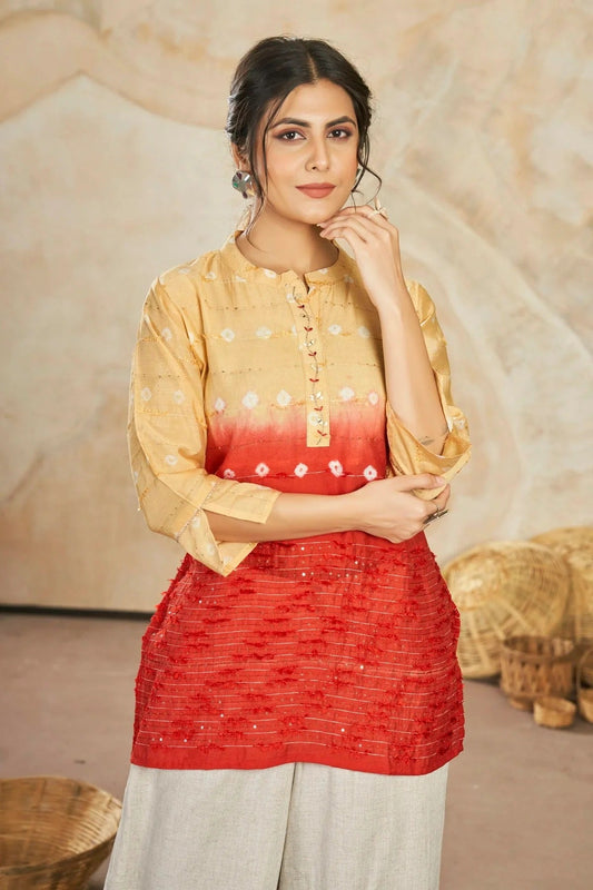 Yellow Colour Modal Silk Sequins Work Work Readymade Top TP1110758