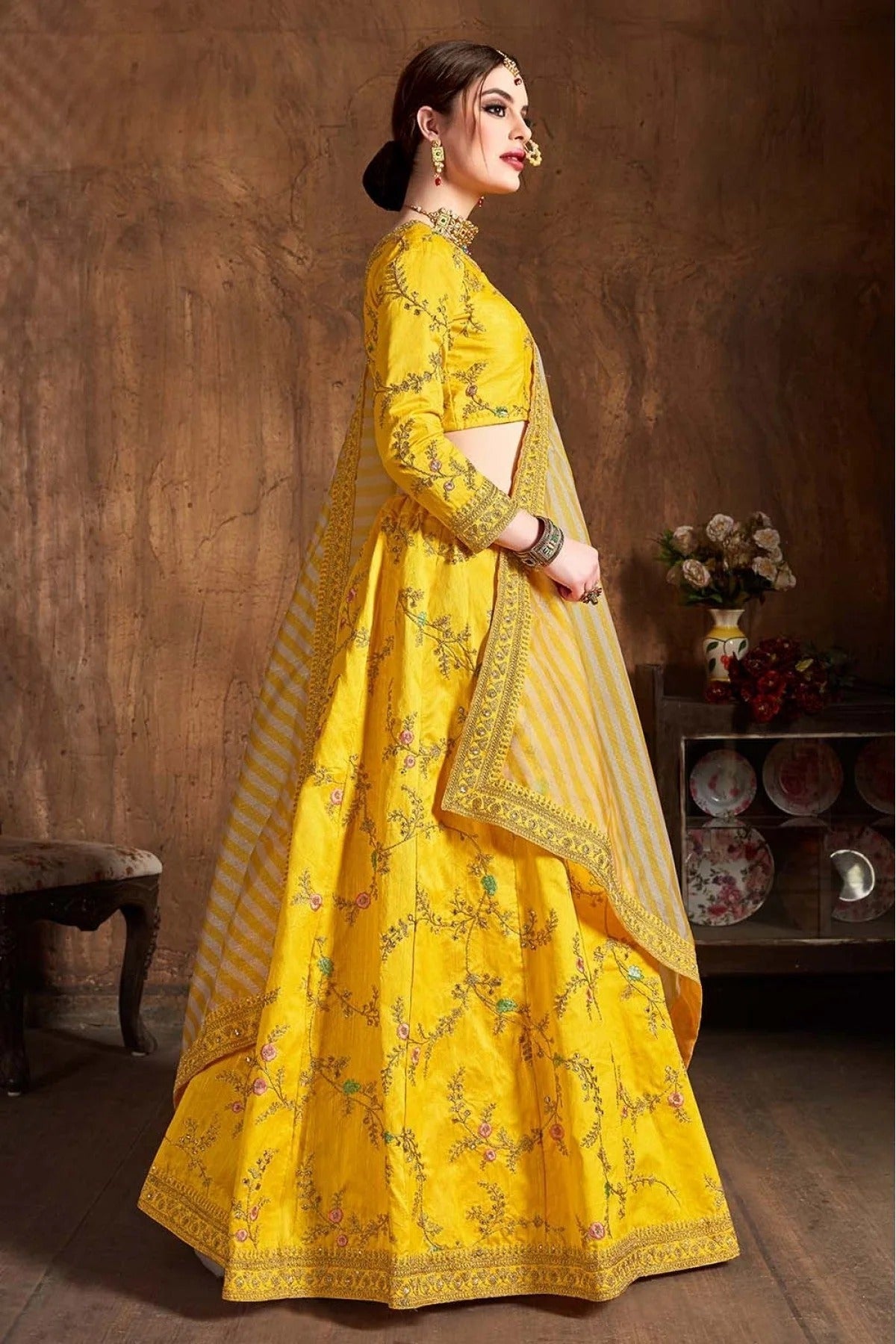 Yellow Colour Mulberry Silk Lehenga Choli LC1010072 A