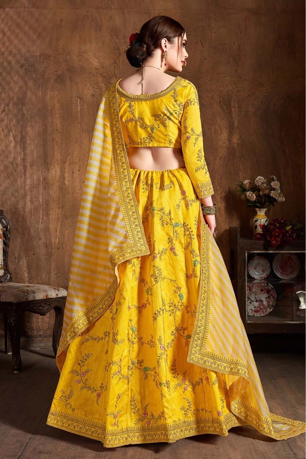 Yellow Colour Mulberry Silk Lehenga Choli LC1010072 C