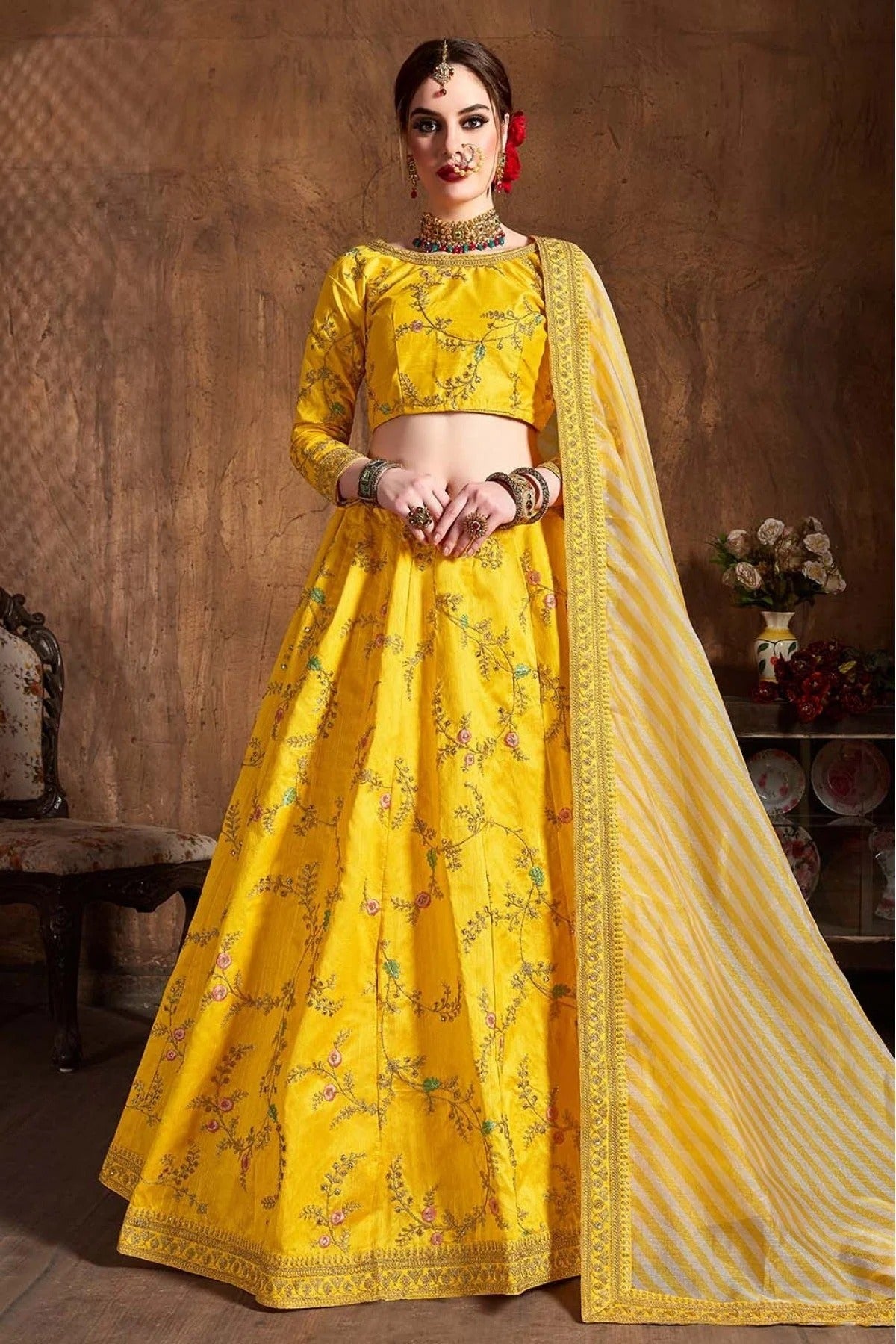 Yellow Colour Mulberry Silk Lehenga Choli LC1010072