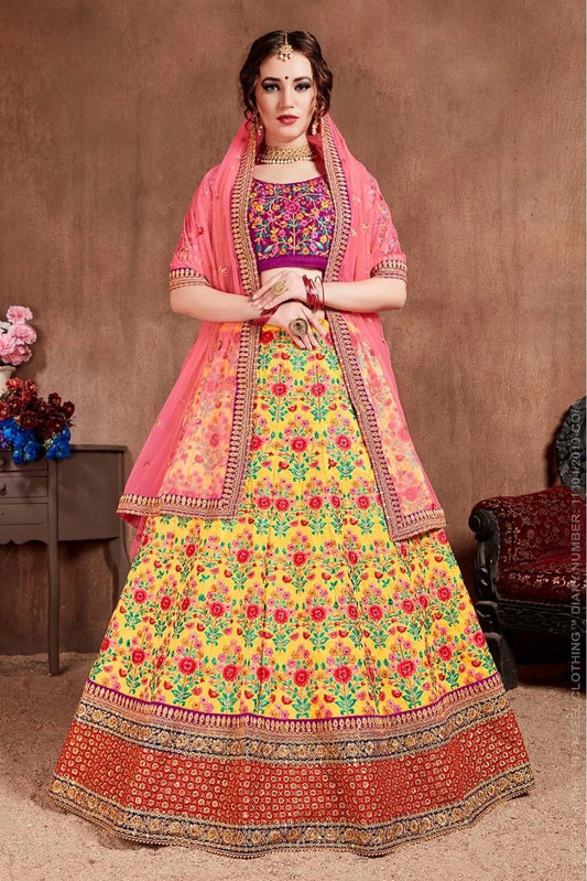 Yellow Colour Mulberry Silk Lehenga Choli LC1010088