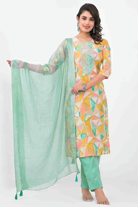 Yellow Colour Muslin Stitched Pant Style Suit SS1140727