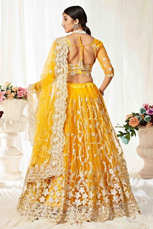 Yellow Colour Net Designer Lehenga Choli LC1240012 A