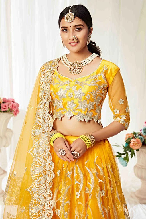 Yellow Colour Net Designer Lehenga Choli LC1240012 B