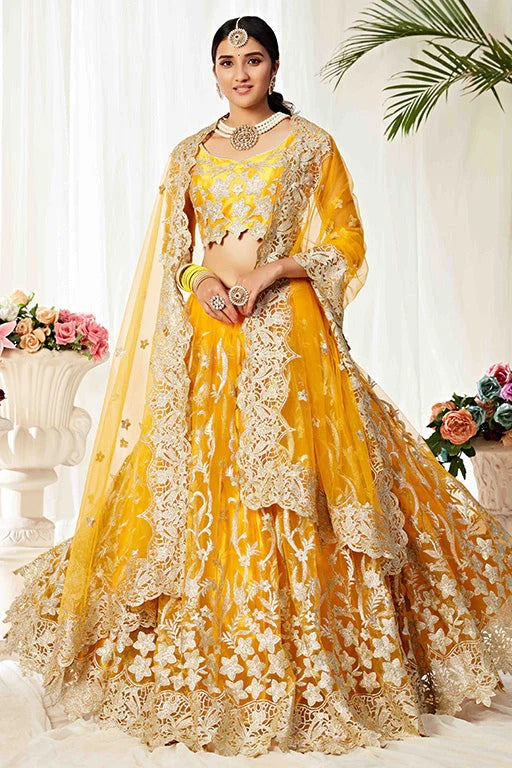 Yellow Colour Net Designer Lehenga Choli LC1240012