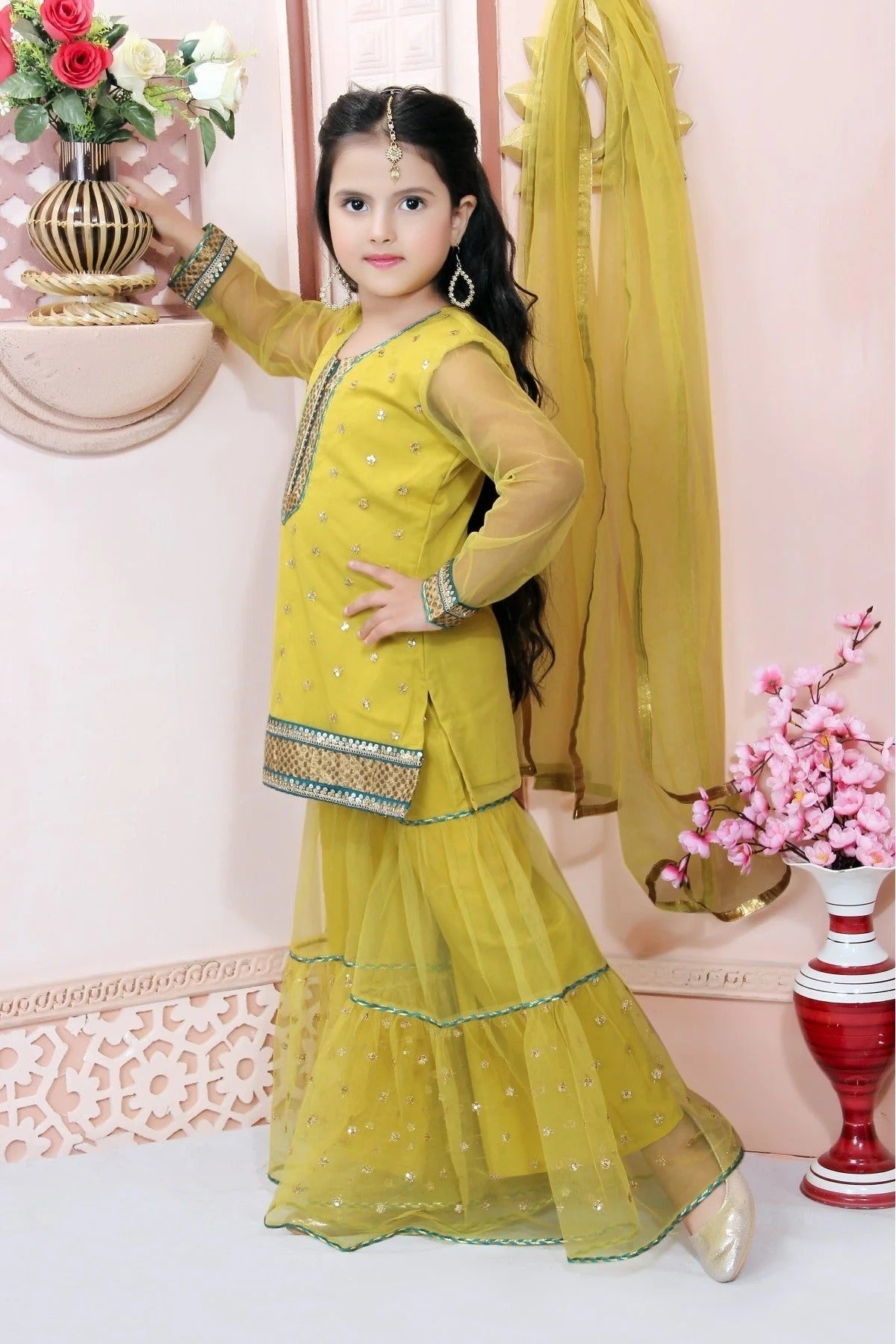 Yellow Colour Net Embroidery Sharara Suit GW1070031 A