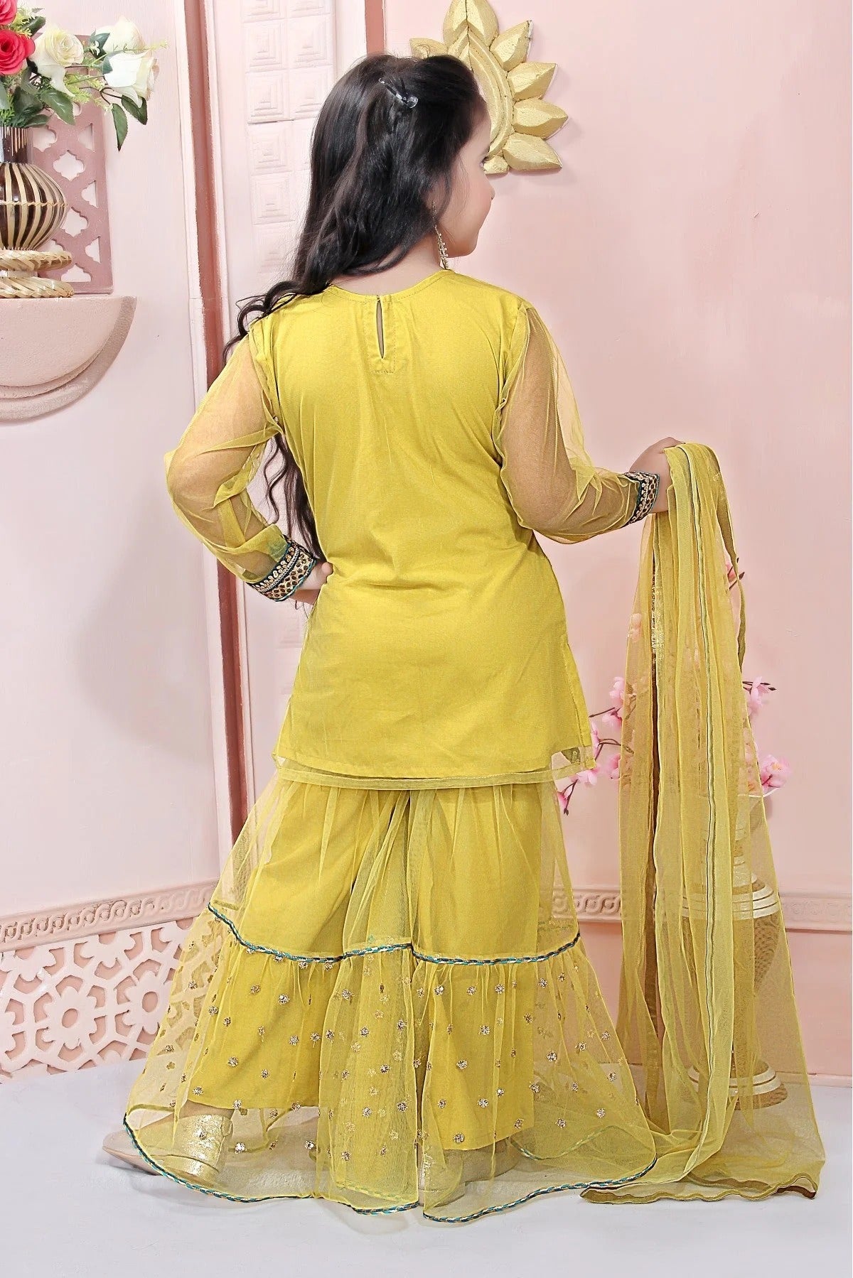 Yellow Colour Net Embroidery Sharara Suit GW1070031 B