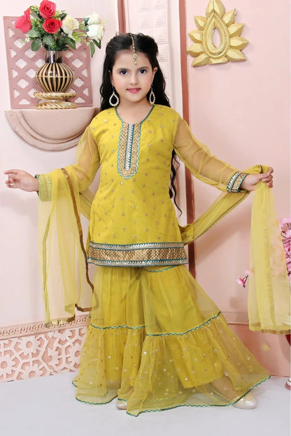 Yellow Colour Net Embroidery Sharara Suit GW1070031