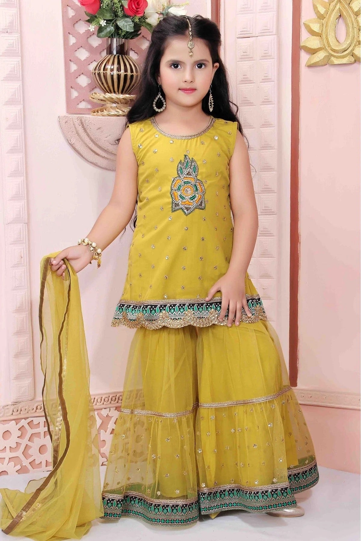 Yellow Colour Net Party Wear Sharara Suit GW1070016