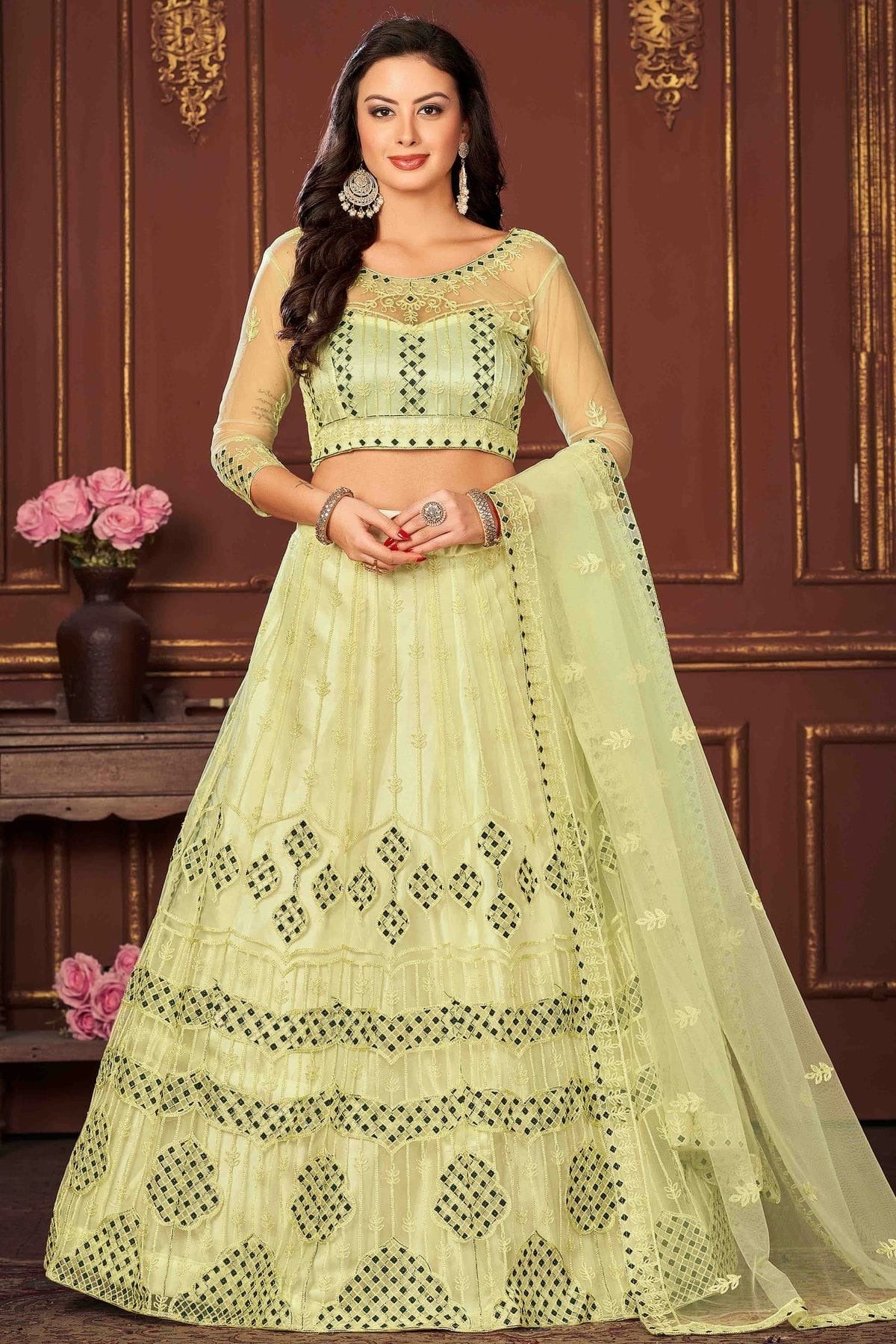 Yellow Colour Net Semi Stitched Lehenga Choli LC1170066