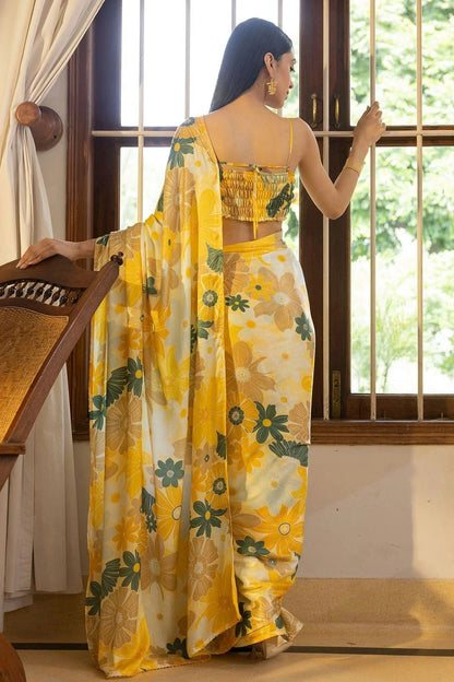 Yellow Colour Nylon Japan Satin Printed Saree SD1111682 A