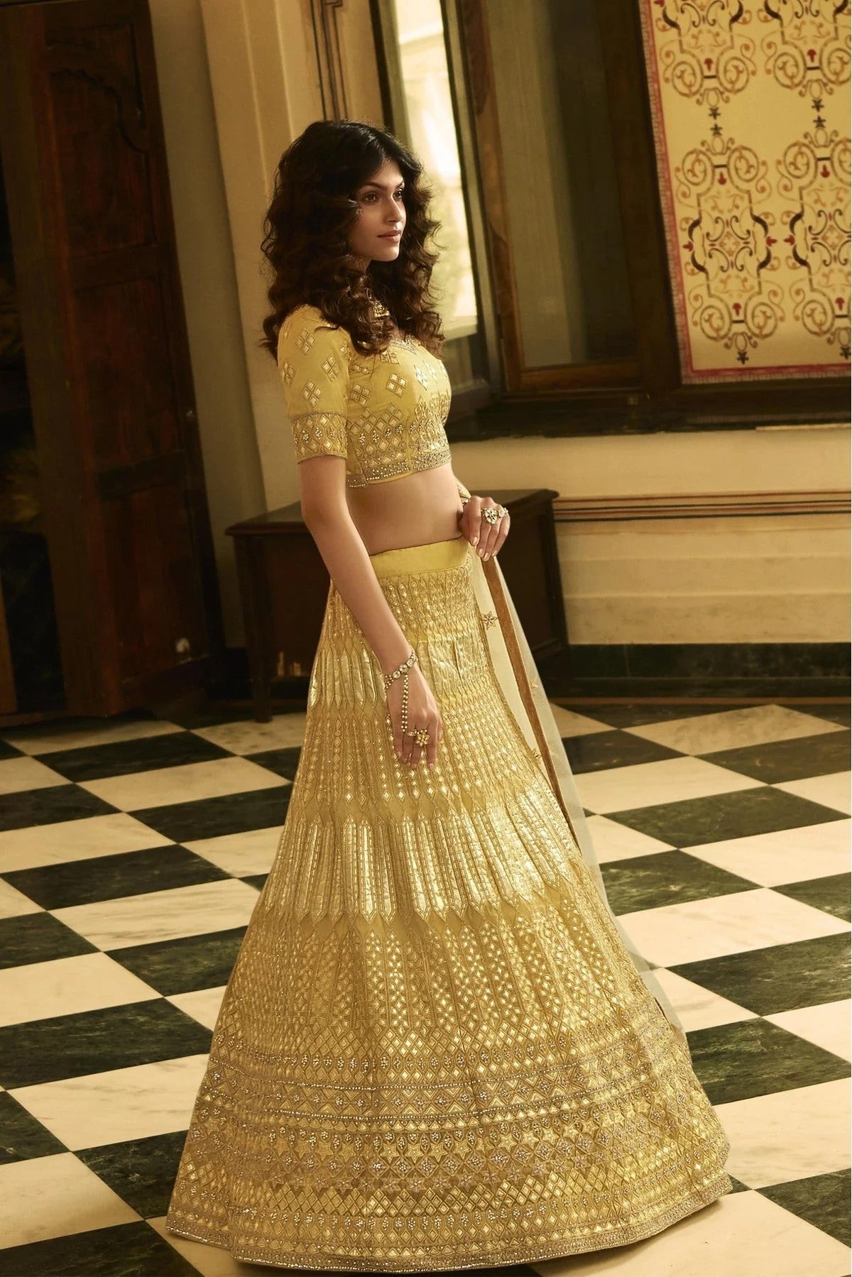 Yellow Colour Organza Embroidery Lehenga Choli LC1080314 A