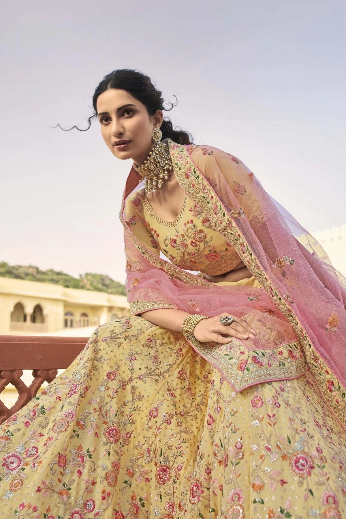 Yellow Colour Organza Embroidery Lehenga Choli LC1080317 A