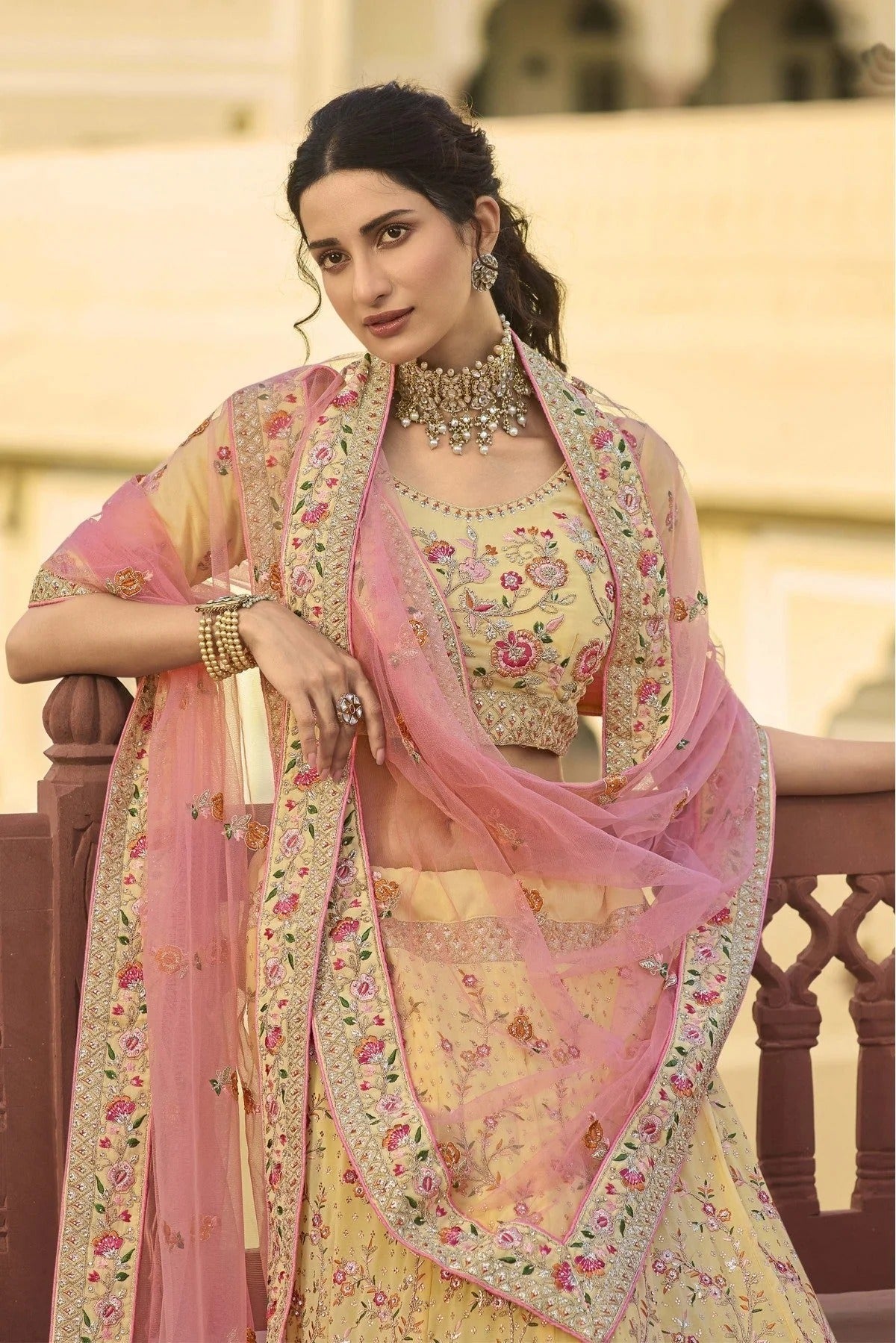Yellow Colour Organza Embroidery Lehenga Choli LC1080317 B