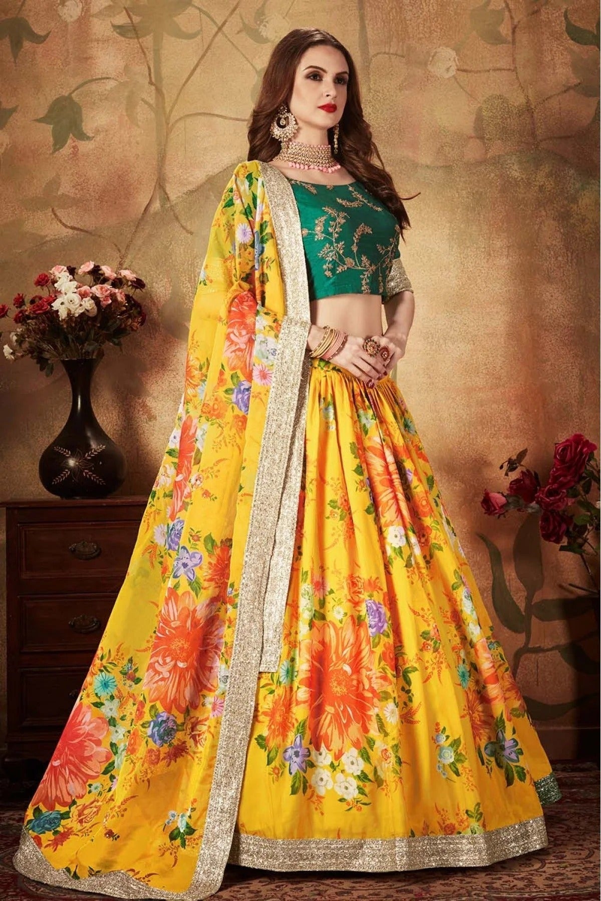Yellow Colour Organza Lehenga Choli LC1010078 A